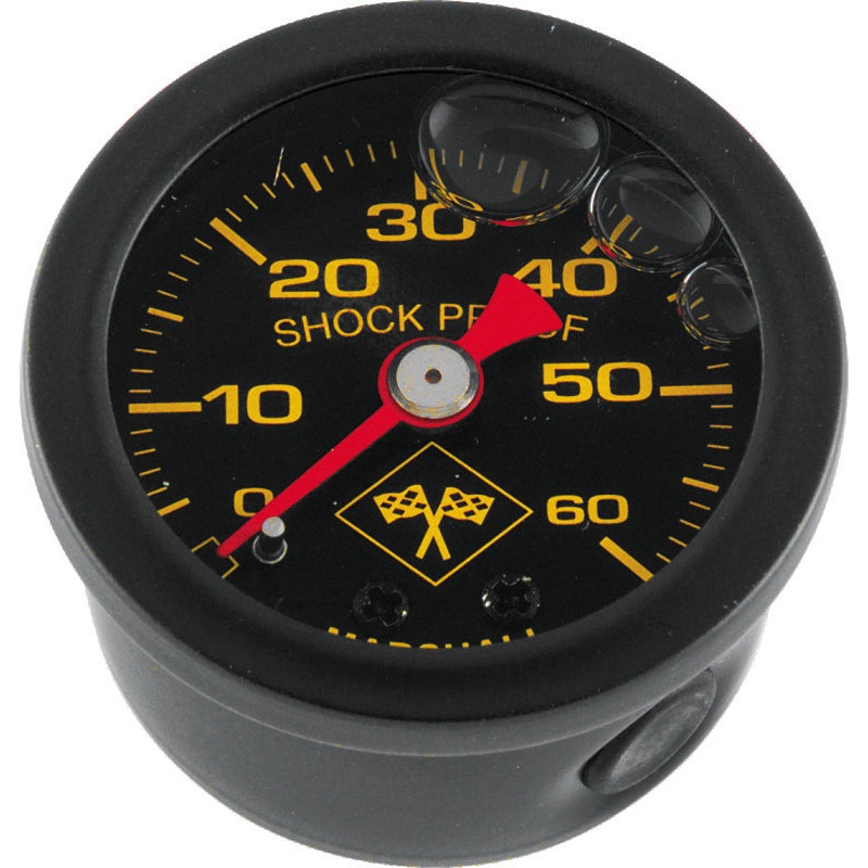 Bikers Choice 0-60 PSI Oil Pressure Gauge Black Face Black Bezel Liquid Filled Universal Custom